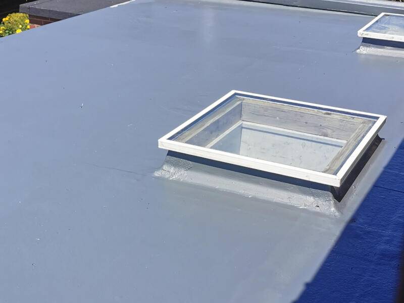 Flat roofing close up with skylights